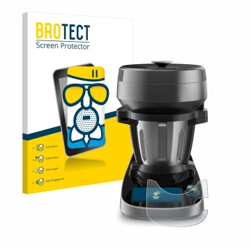 Front side of a product packaging with the brand logo BROTECT. Next to it is the device Cecotec Mambo Victory XL shown with th