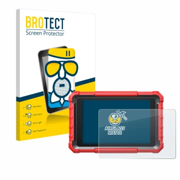 Front side of a product packaging with the brand logo BROTECT. Next to it is the device Launch X-431 PROS Elite Pro 5 shown wi