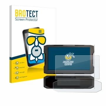 Front side of a product packaging with the brand logo BROTECT. Next to it is the device Honda CRF1100L 2024 Speedometer displa