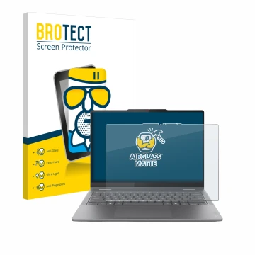 Front side of a product packaging with the brand logo BROTECT. Next to it is the device Lenovo Yoga 7i 2-in-1 Gen 10 14