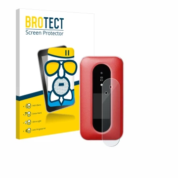 Front side of a product packaging with the brand logo BROTECT. Next to it is the device Doro Leva L30 (Outer display) shown wi