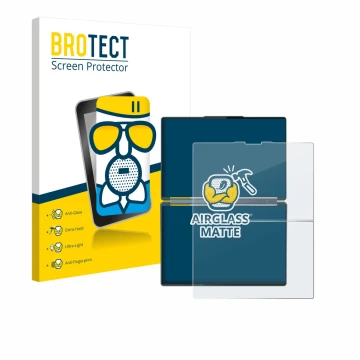 Front side of a product packaging with the brand logo BROTECT. Next to it is the device Lenovo Yoga Book 9i Gen 10 shown with 