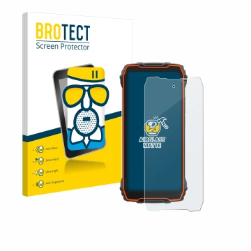 Front side of a product packaging with the brand logo BROTECT. Next to it is the device Blackview Oscal Pilot 1 shown with the