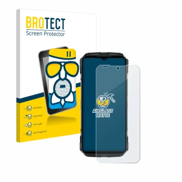 Front side of a product packaging with the brand logo BROTECT. Next to it is the device Doogee S118 Pro shown with the corresp