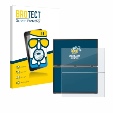 Front side of a product packaging with the brand logo BROTECT. Next to it is the device Uperfect UStation Delta Max 18.5