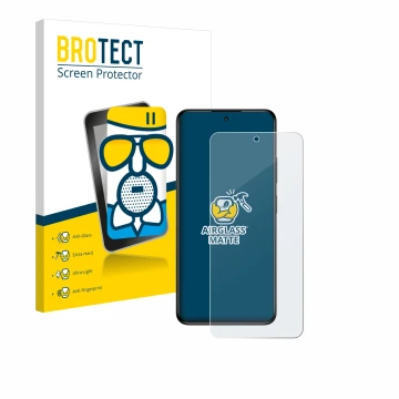Front side of a product packaging with the brand logo BROTECT. Next to it is the device myPhone N23 Plus shown with the corres