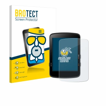 Front side of a product packaging with the brand logo BROTECT. Next to it is the device Bryton Rider 17 shown with the corresp