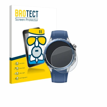 Front side of a product packaging with the brand logo BROTECT. Next to it is the device Oppo Watch X2 shown with the correspon