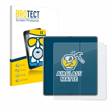 Front side of a product packaging with the brand logo BROTECT. Next to it is the device Huawei Mate X6 (Inner display) shown w