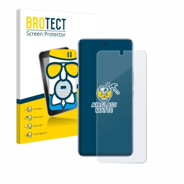 Front side of a product packaging with the brand logo BROTECT. Next to it is the device Vivo V50 shown with the corresponding 