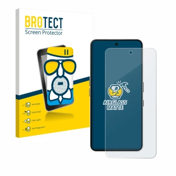 Front side of a product packaging with the brand logo BROTECT. Next to it is the device Nothing Phone (3a) shown with the corr