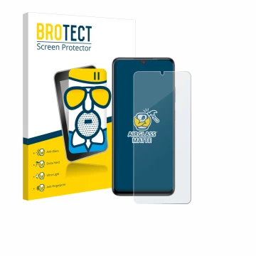 Front side of a product packaging with the brand logo BROTECT. Next to it is the device ZTE Blade V70 Max shown with the corre