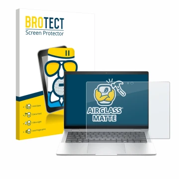 Front side of a product packaging with the brand logo BROTECT. Next to it is the device HP EliteBook X Flip G1i 14