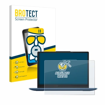 Front side of a product packaging with the brand logo BROTECT. Next to it is the device Lenovo IdeaPad Flex 3i Chromebook 12