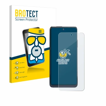 Front side of a product packaging with the brand logo BROTECT. Next to it is the device Thuraya One shown with the correspondi
