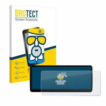 Front side of a product packaging with the brand logo BROTECT. Next to it is the device Xtrons QLB22X3UNL 12,3