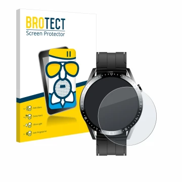 Front side of a product packaging with the brand logo BROTECT. Next to it is the device Tracer Smartwatch SM9 shown with the c