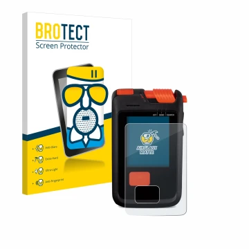 Front side of a product packaging with the brand logo BROTECT. Next to it is the device Mammut Barryvox S2 shown with the corr