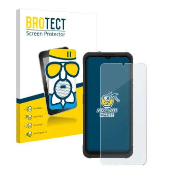 Front side of a product packaging with the brand logo BROTECT. Next to it is the device AGM H Max shown with the corresponding