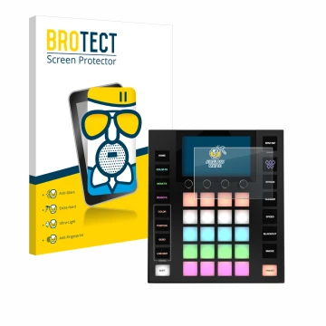 Front side of a product packaging with the brand logo BROTECT. Next to it is the device Wolfmix W1 MK2 shown with the correspo