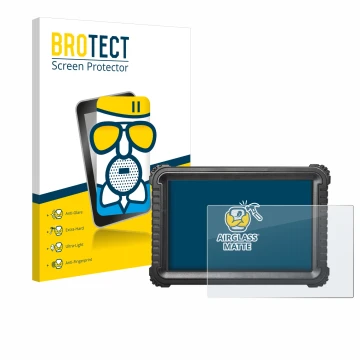 Front side of a product packaging with the brand logo BROTECT. Next to it is the device iCarsoft CR Ultra shown with the corre