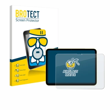 Front side of a product packaging with the brand logo BROTECT. Next to it is the device Apple iPad Air 11