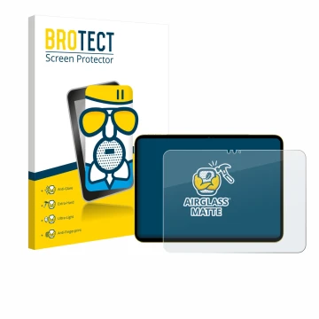 Front side of a product packaging with the brand logo BROTECT. Next to it is the device Apple iPad Air 11