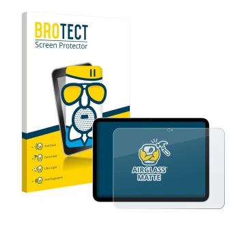 Front side of a product packaging with the brand logo BROTECT. Next to it is the device Apple iPad A16 11