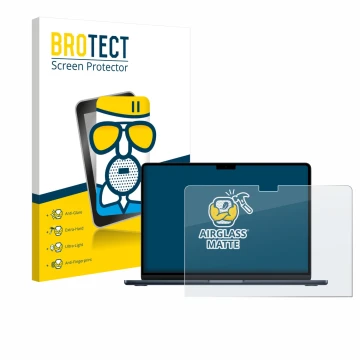 Front side of a product packaging with the brand logo BROTECT. Next to it is the device Apple MacBook Air 13