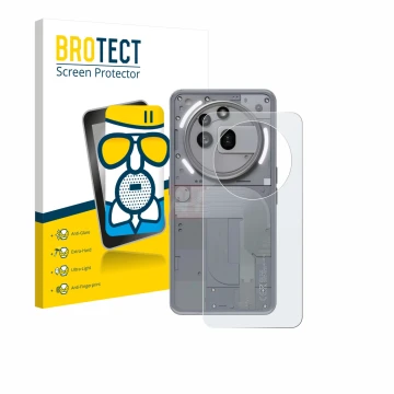 Front side of a product packaging with the brand logo BROTECT. Next to it is the device Nothing Phone (3a) Pro (Back) shown wi