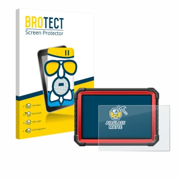 Front side of a product packaging with the brand logo BROTECT. Next to it is the device Launch X-431 PRO3S+ V5.0 shown with th