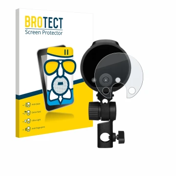 Front side of a product packaging with the brand logo BROTECT. Next to it is the device Profoto A2 shown with the correspondin