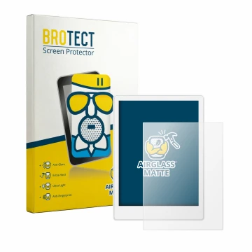Front side of a product packaging with the brand logo BROTECT. Next to it is the device Meebook M8 7.8