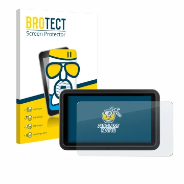 Front side of a product packaging with the brand logo BROTECT. Next to it is the device Atomos Shinobi Go shown with the corre