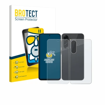 Front side of a product packaging with the brand logo BROTECT. Next to it is the device Samsung Galaxy A36 5G Enterprise Editi