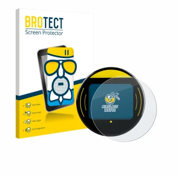 Front side of a product packaging with the brand logo BROTECT. Next to it is the device Nayax Onyx shown with the correspondin