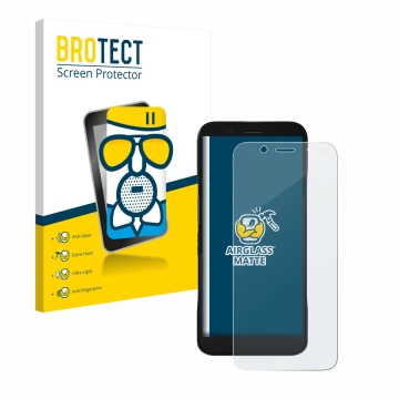 Front side of a product packaging with the brand logo BROTECT. Next to it is the device Datalogic Memor 12 shown with the corr
