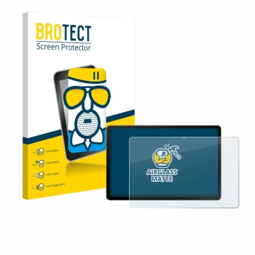 Front side of a product packaging with the brand logo BROTECT. Next to it is the device Samsung Galaxy Tab S10 FE WiFi shown w