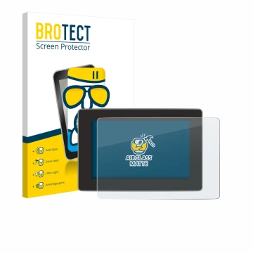 Front side of a product packaging with the brand logo BROTECT. Next to it is the device Tesla Model Y Juniper 2025 shown with 