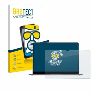 Front side of a product packaging with the brand logo BROTECT. Next to it is the device Samsung Galaxy Book4 15.6