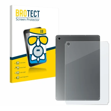 Front side of a product packaging with the brand logo BROTECT. Next to it is the device Samsung Galaxy Tab S10 FE+ (Back) show