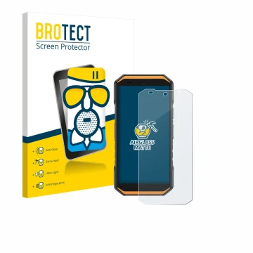 Front side of a product packaging with the brand logo BROTECT. Next to it is the device Ulefone Armor X32 shown with the corre