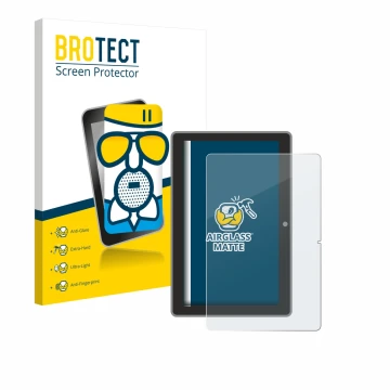 Front side of a product packaging with the brand logo BROTECT. Next to it is the device Lenovo Tab TB311 XU shown with the cor