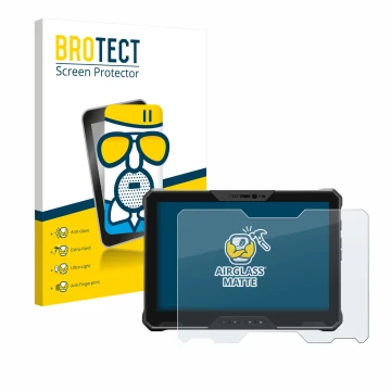 Front side of a product packaging with the brand logo BROTECT. Next to it is the device Dell Latitude 7030 Rugged Extreme show