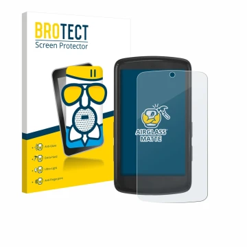 Front side of a product packaging with the brand logo BROTECT. Next to it is the device Bryton Rider S810 shown with the corre