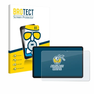 Front side of a product packaging with the brand logo BROTECT. Next to it is the device Honor Pad X9a shown with the correspon