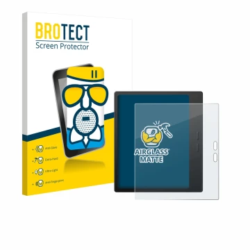 Front side of a product packaging with the brand logo BROTECT. Next to it is the device Boox Go 7 shown with the corresponding