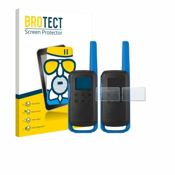 Front side of a product packaging with the brand logo BROTECT. Next to it is the device Motorola TALKABOUT T62 shown with the 