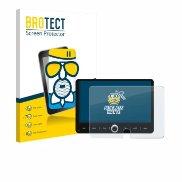 Front side of a product packaging with the brand logo BROTECT. Next to it is the device Dynavin D9-JP Plus 10.1