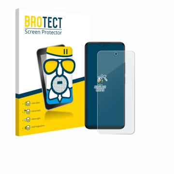 Front side of a product packaging with the brand logo BROTECT. Next to it is the device TCL 60 5G shown with the corresponding